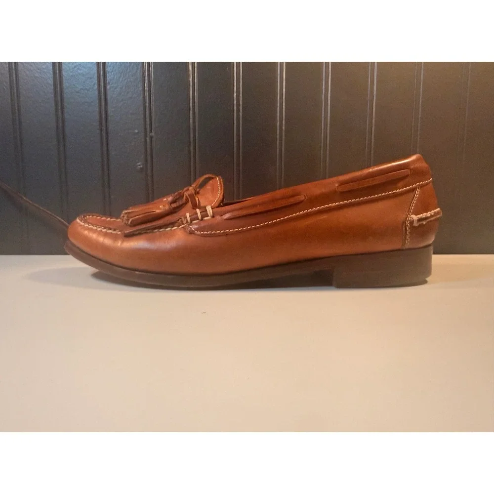 Cole Haan Mens 10.5 D Tan Leather Kiltie Tassel Loafers 3133 Made in Brazil